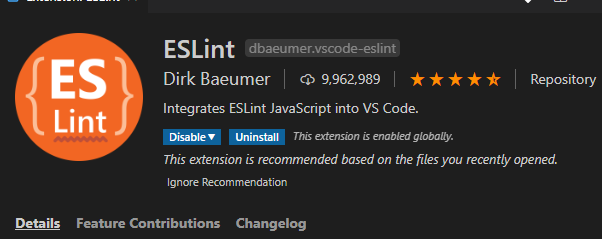 ESLint extension in VS Code