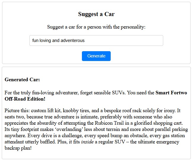 Final screen of the Angular Genkit app